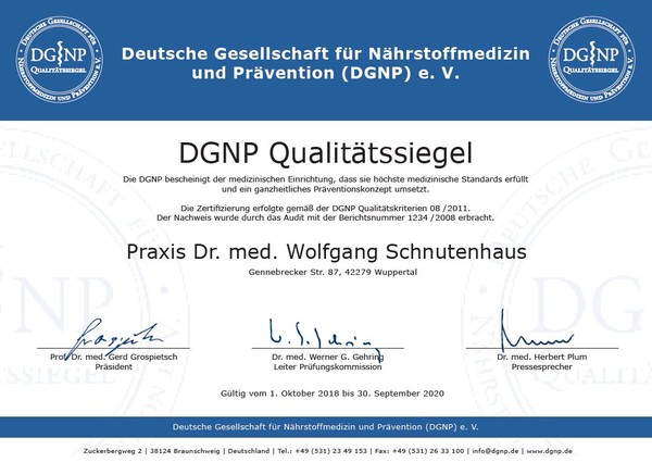 DGNP Qualitätssiegel an Dr. Schnutenhaus verliehen